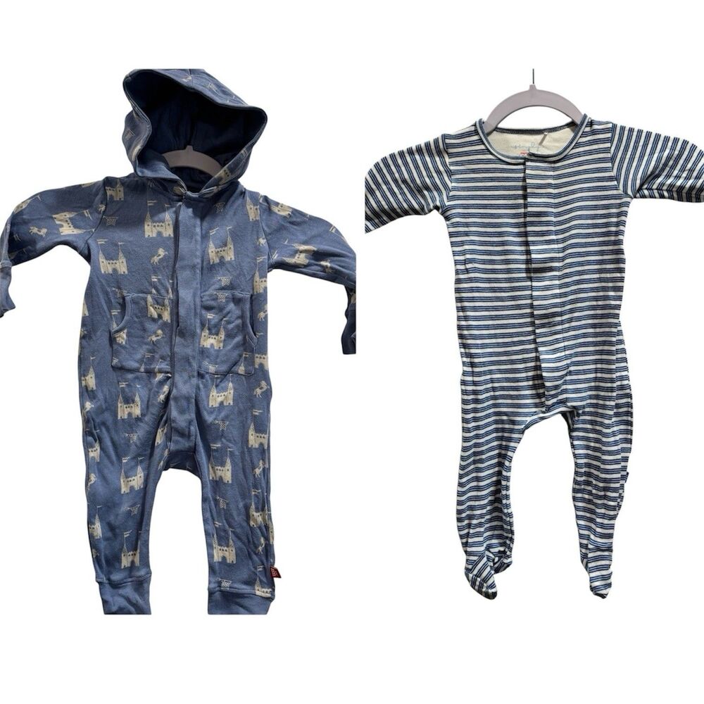 Magnetic Me Blue 6-9 mo Organic Cotton One-Piece Magnetic Closure Lot of 2